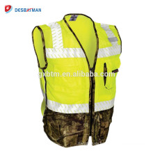 Construcción con cremallera Hi Vis Workwear Chaqueta Malla de poliéster Alta visibilidad Reflectante ANSI Chaleco de seguridad de alta calidad con bolsillos